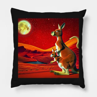 Kangaroo mother and joey looking at earth from mars Pillow