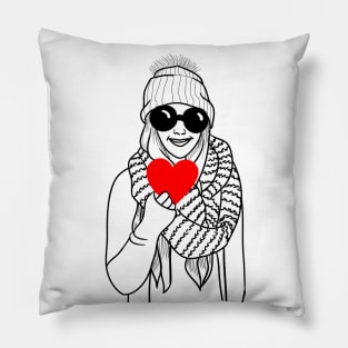 Girl in sunglasses holding heart Pillow