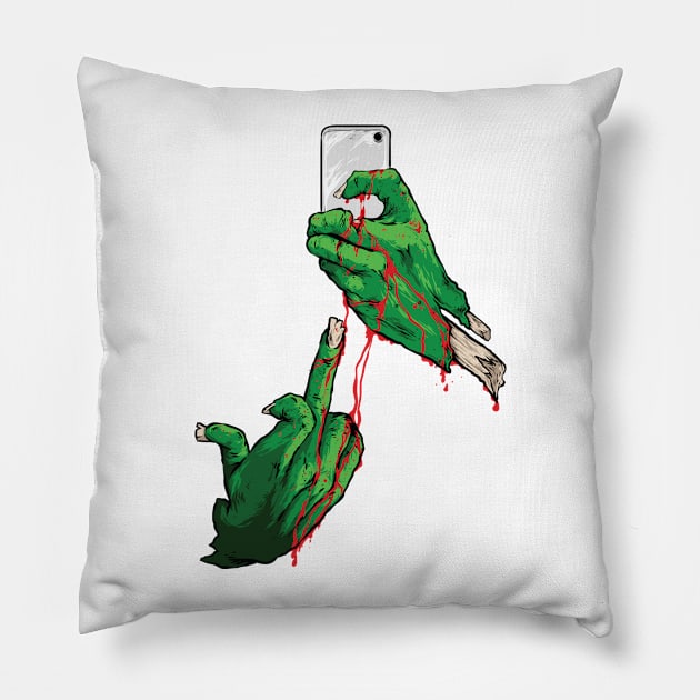 Zombie Hands Selfie Salute Design Pillow by Jarecrow 