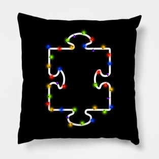 Puzzle Piece Autism Christmas Lights Pillow