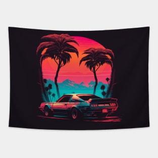 Retro Car in Synthwave Style retrowave Tapestry