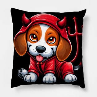 Naughty Pup - Beagle in Devil Costume Pillow