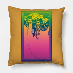 Art Nouveau Ladies (pink on blue/green) Pillow