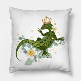 Sand lizard with crown and exotic plants Pillow