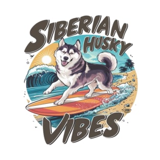 Surfing Siberian Husky Conquering Tropical Swell T-Shirt