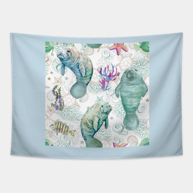 Cute Manatees Underwater  All Over Tote Bag Tapestry by candiscamera