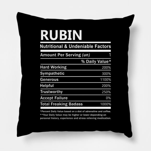 Rubin Name T Shirt - Rubin Nutritional and Undeniable Name Factors Gift Item Tee Pillow by nikitak4um