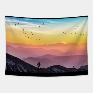 Beautiful Sunrise Mountain Hiking Tapestry