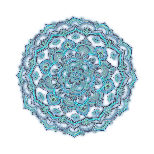 Summer Bloom - floral doodle pattern in turquoise & white by micklyn