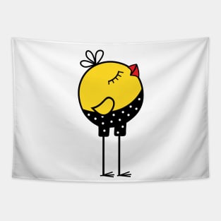 Cute Little Yellow Bird Cartoon Character Tapestry