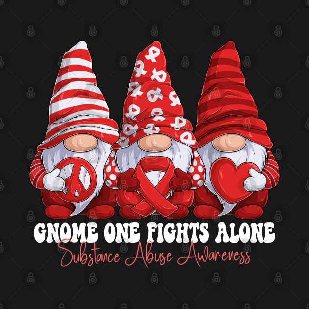 Funny Gnomies Substance Abuse Awareness Month Red Ribbon Gift Idea by Coolingburry