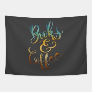 Books and Coffee hand lettered illustration design Tapestry