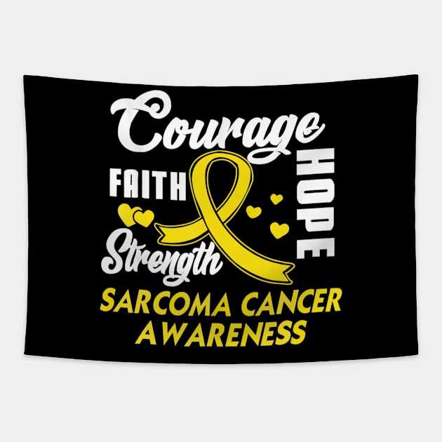 Sarcoma Cancer Tshirt Wear Yellow Ribbon Support Gifts Tapestry by ChristianCrecenzio