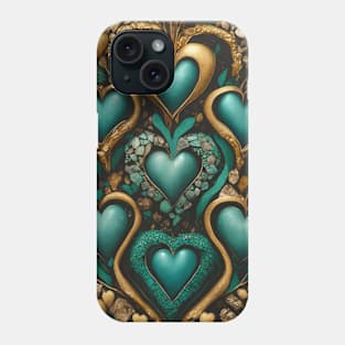 Golden Teal Hearts Phone Case