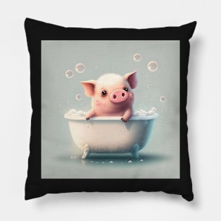 Cute Happy Pig Bathroom Drawing Illustration Pillow