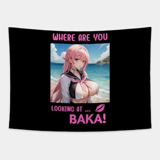 Where Are You Looking At BAKA Anime Girl Tapestry