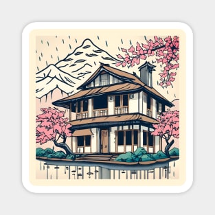 Old abandoned Traditional Japanese house Minka Drawing Magnet