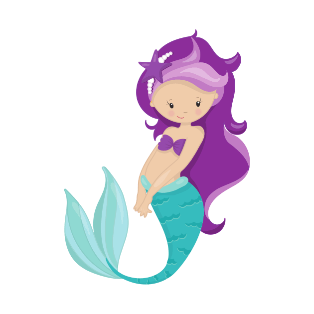 Cute Mermaid, Little Mermaid, Purple Hair, Star by Jelena Dunčević