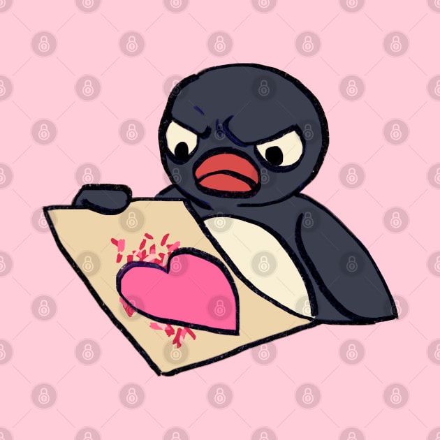 angry pingu penguin with messy heart craft meme by mudwizard