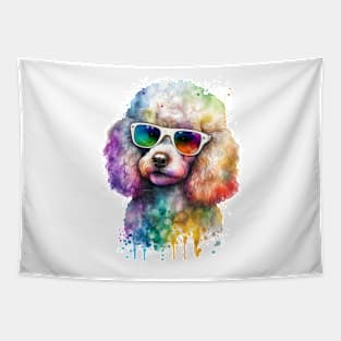 Rainbow Poodle Watercolor Art Tapestry