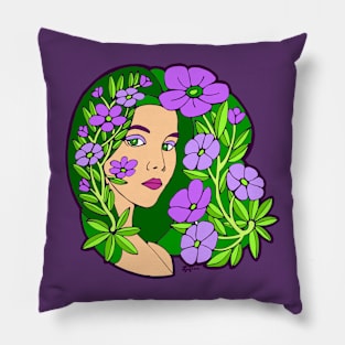 Violets and a Green Lady Pillow