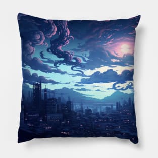 Twilight Metropolis Cyberpunk City Night Cityscape Pillow