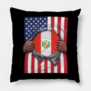 Peru Flag American Flag Ripped - Gift for Peruvian From Peru Pillow