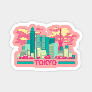 The colorful Tokyo skyscrapers and the cherry blossom Magnet