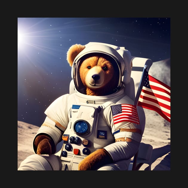 Teddy in a Space suit sitting on a deck chair on the Moon by Colin-Bentham