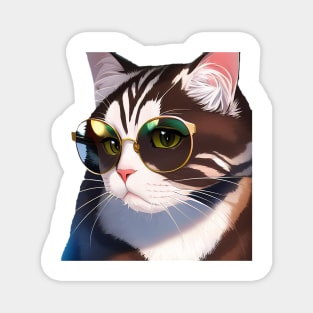 Smart Cat Wearing Glasses Sticker Magnet