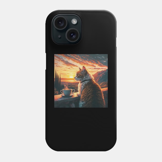 funny cat watching sunset with coffee, funny cats and coffee, cats lover Phone Case by elhlaouistore