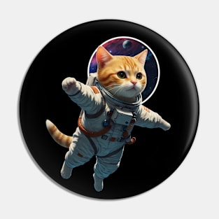 Astronaut cat floating outer space Pin