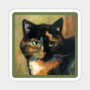 Painting of Tortoise Shell Cat in the Style of Cezanne Magnet