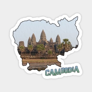 Cambodia Outline with Angkor Wat Magnet