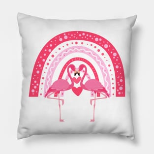 Cute Flamingos Hearts Pink Rainbow Pillow