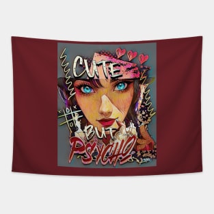 Cute but Psycho (mesmerizing blue eyes graffiti) Tapestry