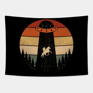 Bigfoot Ufo Abduction Sasquatch Riding A Unicorn Tapestry