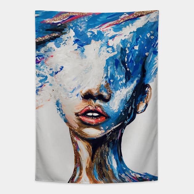 Ocean Girl Overthinking and Crashing in Waves of Glitter Tapestry by sparkling-in-silence