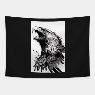 black outline of soaring hawk with open mouth Tapestry