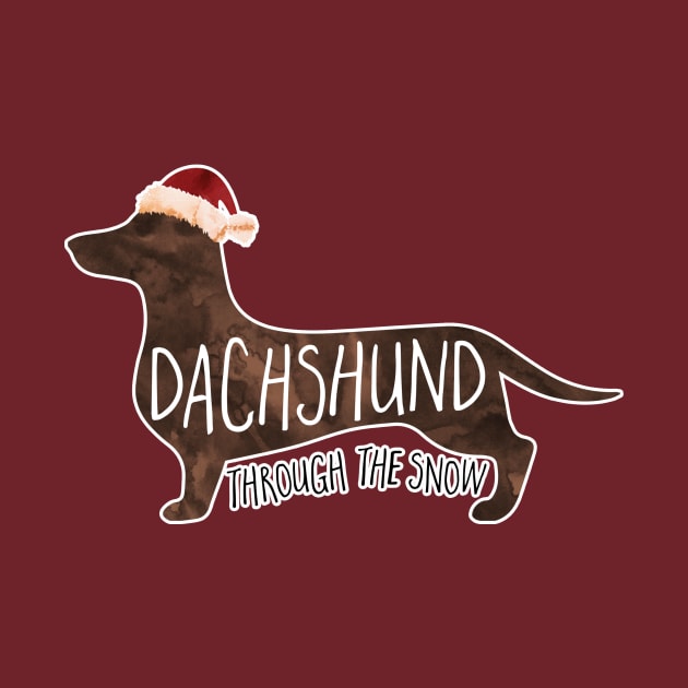 Dachshund Through The Snow - a funny Christmas design of a weiner dog with a Santa hat by Shana Russell