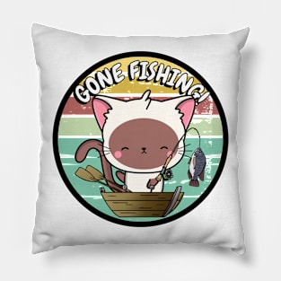 Cute white cat has gone fishing Pillow