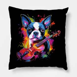 Boston Terrier Playing Violin Pillow