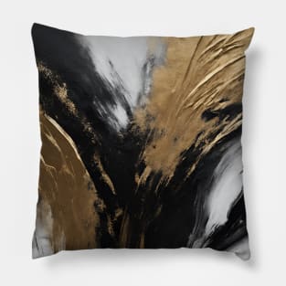 Black and Gold Wings Abstract Art Pillow