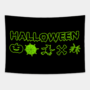 Halloween Witch Pumpkin Spider Bones Tapestry