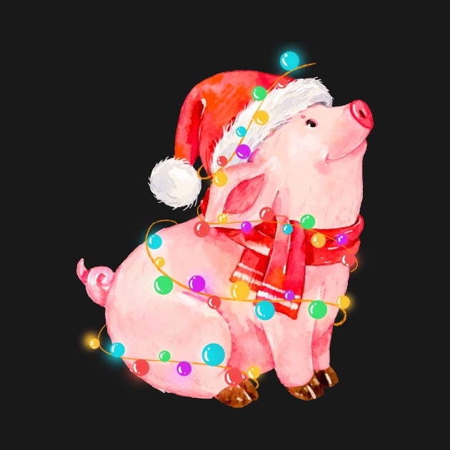 Pig Wearing Santa Hat Lights Christmas Gift For Pig Lovers by mittievance