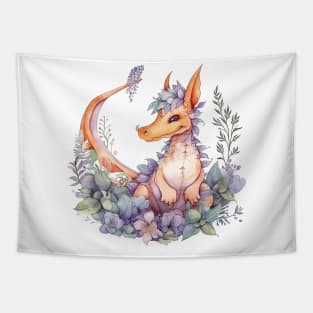 Cute Spring Flower Dragon Watercolor Tapestry