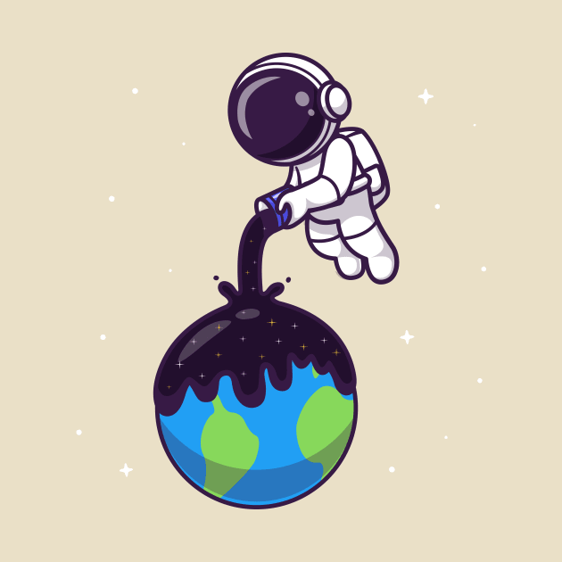 Cute Astronaut Pouring Space On Earth Cartoon by Catalyst Labs