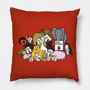 Cute Animals Say Happy Birthday with Cards of Greetings Pillow