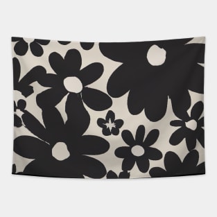 Black Flowers Pattern Tapestry