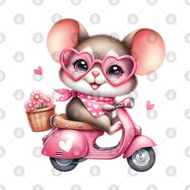 Valentine Mouse In Pink Scooter by Chromatic Fusion Studio